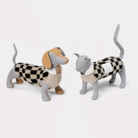 NEW Boots & Barkley Fleece Dog Jacket Checkered Sherpa Dog Shacket, Black & Crea - Picture 2 of 8